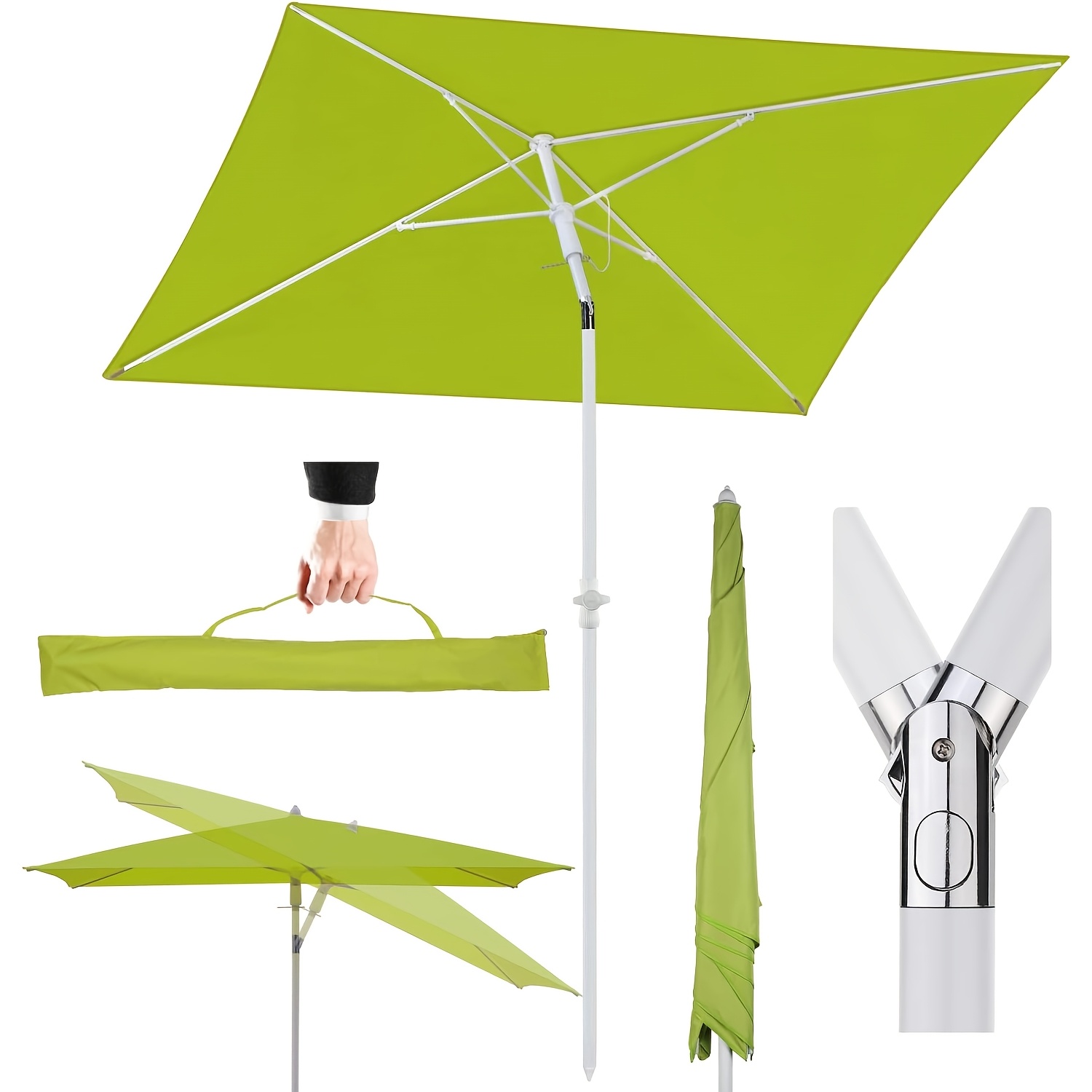 Image of 180 X 125 Cm Parasol With Protective Cover, Balcony Umbrella, Garden Umbrella, Patio Umbrella, Sun Protection Upf50+, Tiltable, Height Adjustable, Rectangular