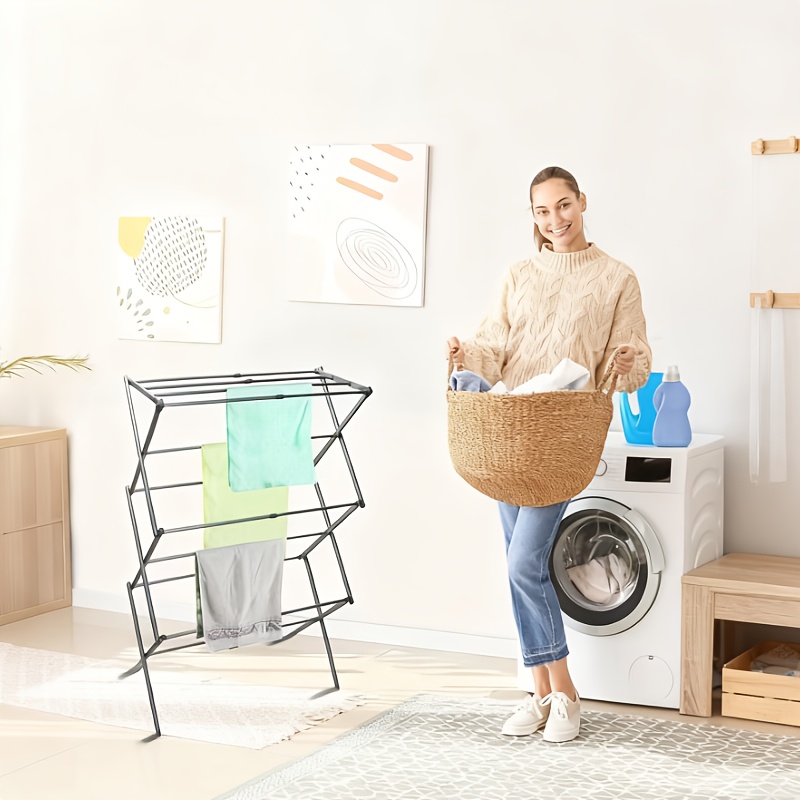 Expandable Three-Tier Drying Racks for Clothes, Collapsible Airer for Laundry And Towels, Designed to Save Space, Suitable for Indoor And Outdoor Hanging, Lightweight And Compact, Folds for Easy Storage, Made of Steel, Ideal for Air-Drying Garments