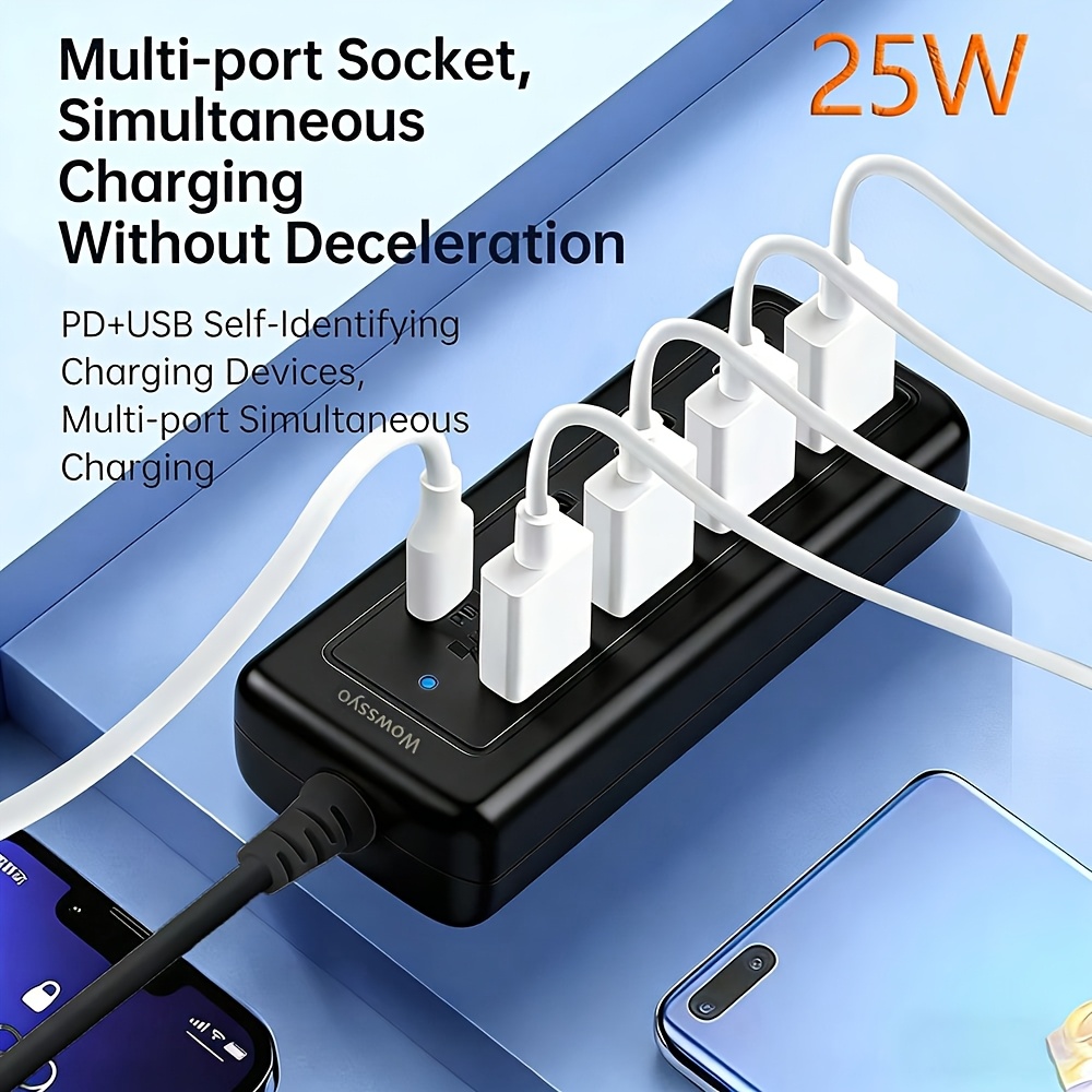 TEMU Wowssyo 4-port Type-c Pd Fast-charging Station: A Compact Desktop Charging For Mobile Phones, Tablets And Headphones; A Multi-device Power