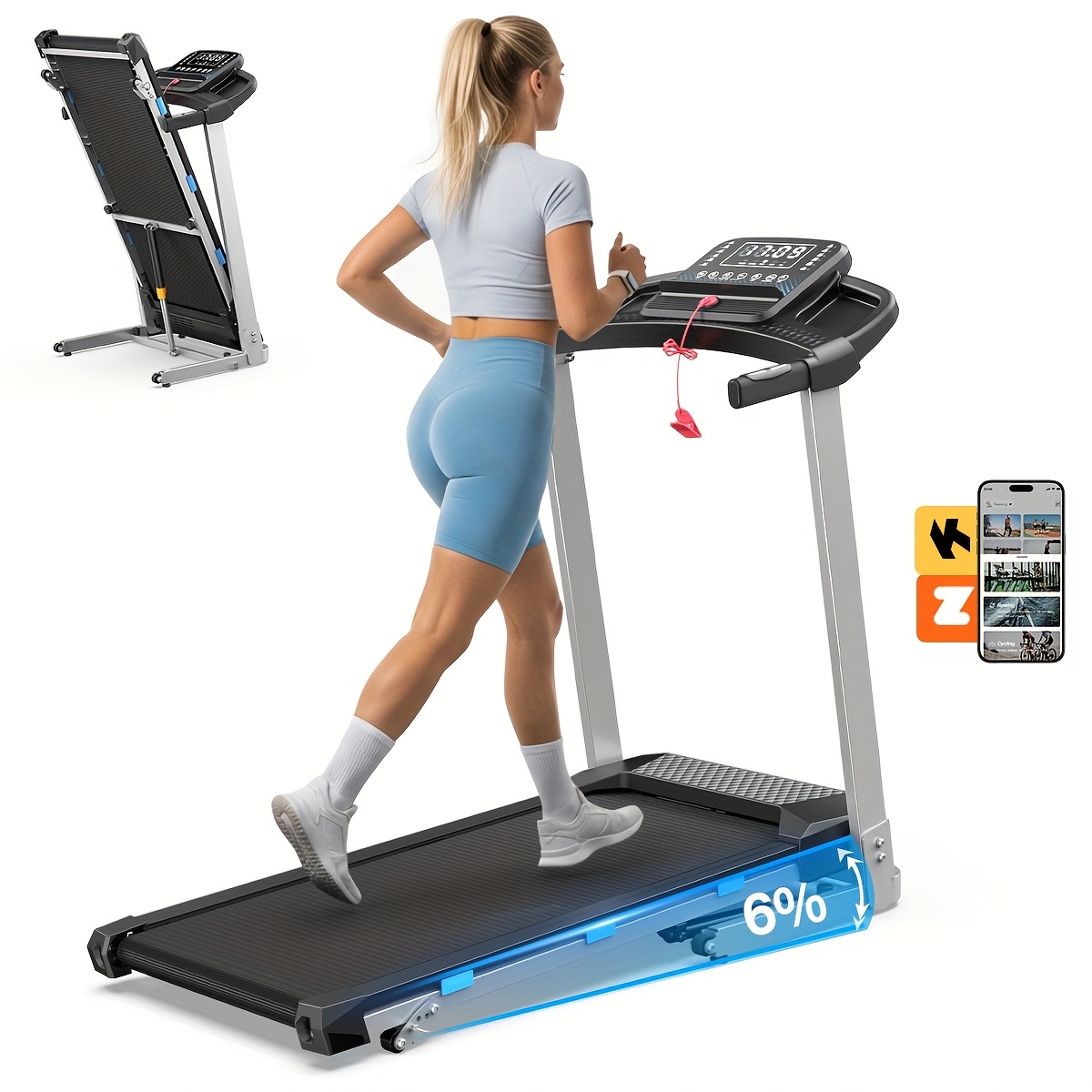 TEMU 3 Level Incline Treadmill With Sensor, 3.0 Quiet Motor, 2-12 Km/h, 160kg Weight Capacity, Portable Running Machine Walking Pad Treadmill,