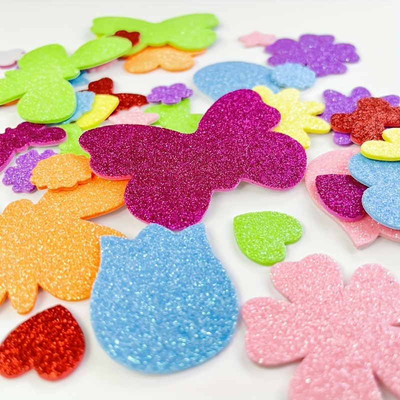 

irregular Shapes" 42-pack Sparkling Mixed Color Glitter Foam Stickers, Self-adhesive Butterfly & Flower Shapes For Crafts And Decorations