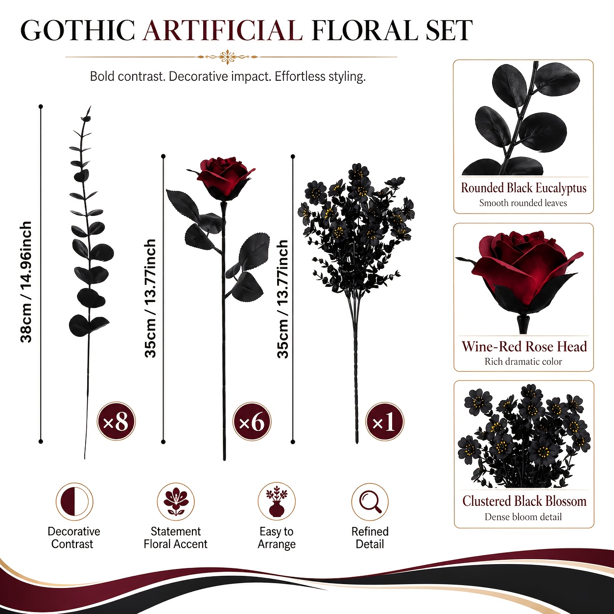 TEMU 15pcs Set Of Burgundy Eucalyptus Artificial Flowers, Realistic Faux Bouquet, Evergreen No-watering Fake Flowers, Suitable For Vase Arrangement,