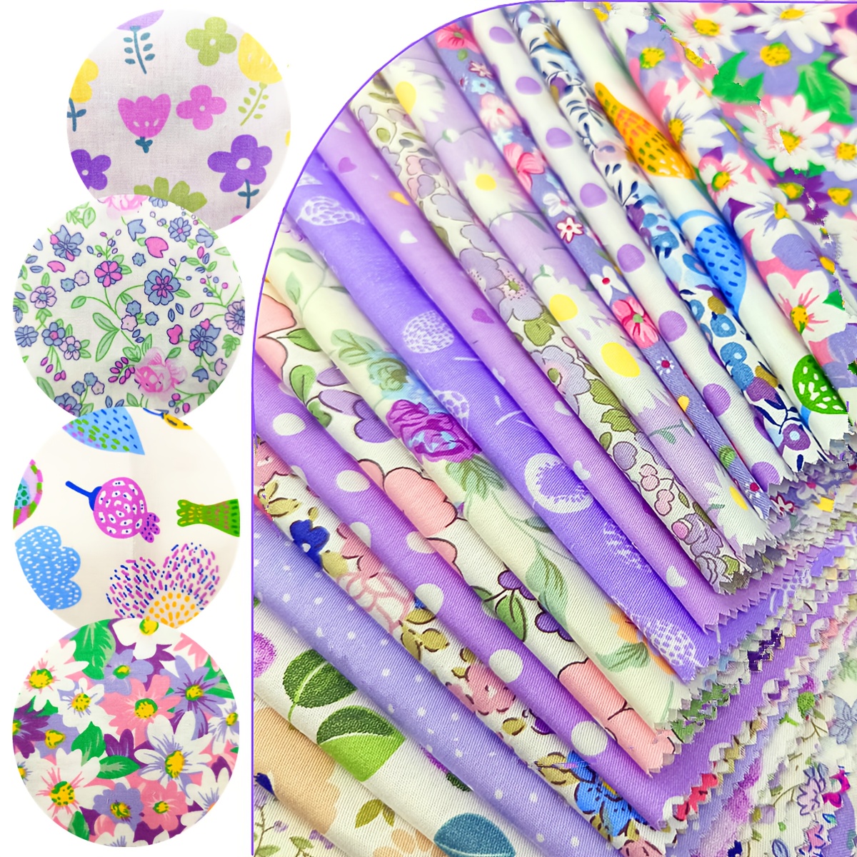 TEMU 10*10in Purple Plant Flower Cloth Set, 22pcs/pack Pre-cut Squares, Suitable For Diy Sewing, Scrapbooking, Adult Crafts, Packaging Cloth, Bag