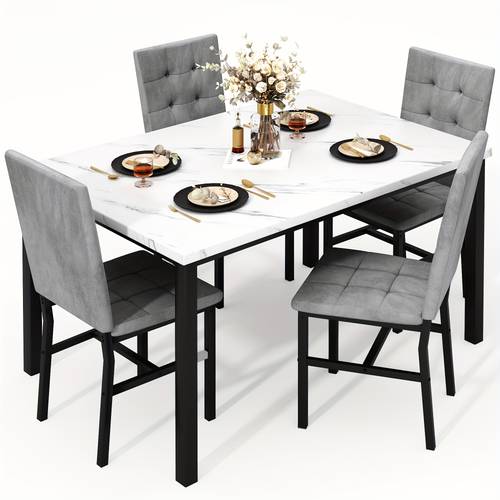 5pcs of dining table set dining room table set kitchen table set 1 artificial anti marble pattern table and 4 metal legs chairs suitable for living room dining room kitchen furniture