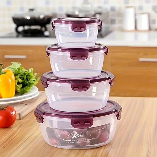 item picture 4pcs round plastic bowl with lid microwave and outdoor safe food storage container for camping catering and refrigerator organization