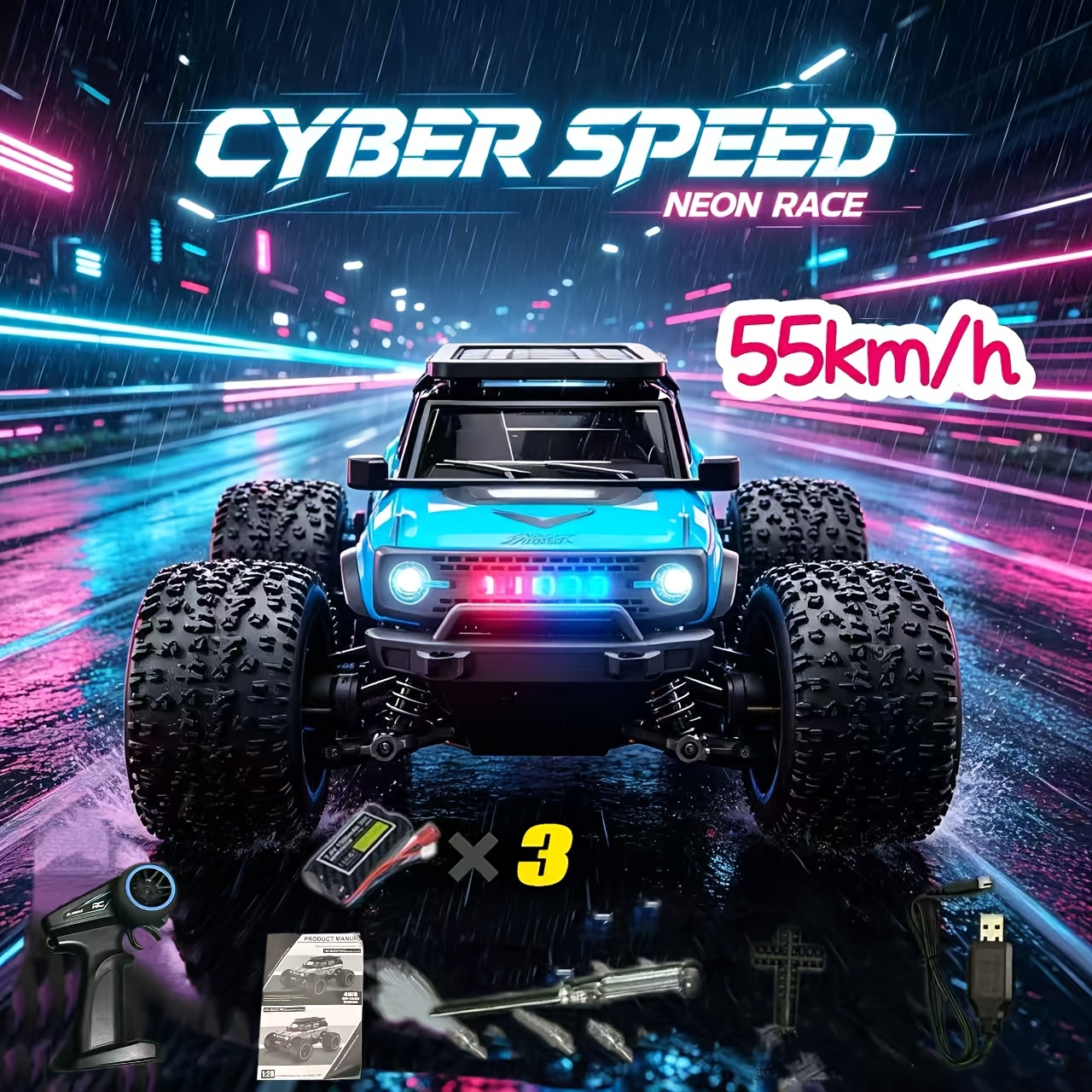 Image of (not A Toy, For Professional Players/collectors/professional Sports Competition Use Only) 1:20 Sg201max 55 Km/h Brushless Motor 4wd Rc Off-road Car, Blue, 3 Batteries, Led Lights, The Best Toy Gift!