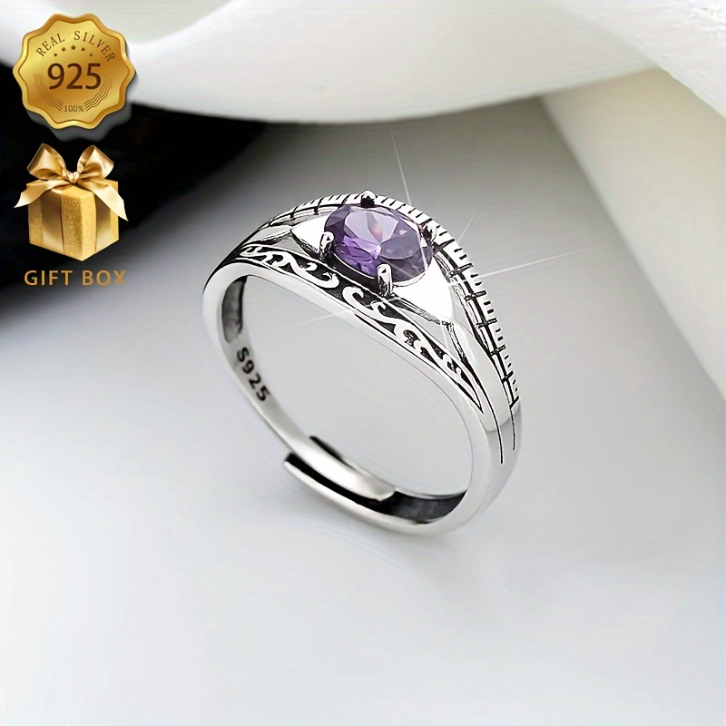 

( Weight Of 1.8g) 1pc925 Inlaid Purple Synthetic Opening Female - -allergy - Suitable For All- To