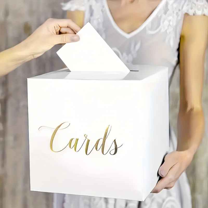 

Elegant White & Metallic Foil Card Box - Includes 10 Cards - Ideal For Weddings, Baby Showers, Birthdays & Graduations - Stylish Centerpiece For Special Occasions