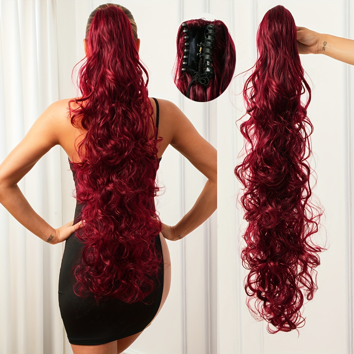 

Deep Curly/deep Wave Synthetic Heat Resistant Ponytail Wig - Red, 34 Inch Wrap Around Clip-in, Party Use, Good Quality, Machine Made Daily, Suitable For All Hair Types