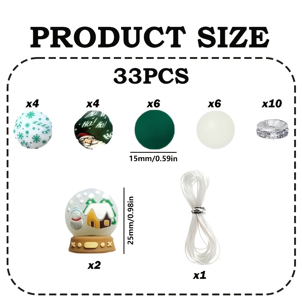 TEMU 33 pièces de perles en , lot de perles boules de neige de Noël, adaptées pour les accessoires de bijoux DIY, accessoires de perles de décoration