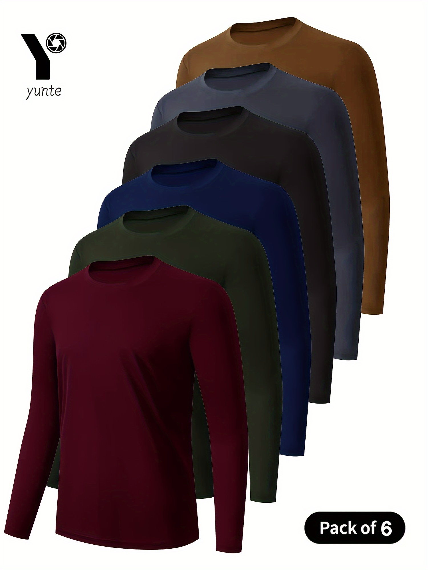 6pcs mens sport long sleeve crew neck shirts in 6 colors dark     blue black gray khaki quick   fitness sportswear casual outdoor sportswear body shaping workout apparel