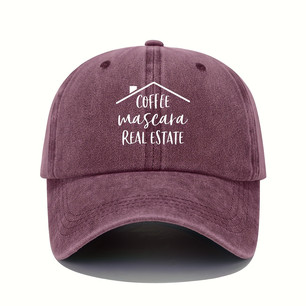 

Adjustable Dad Hats For Women, "coffee Mascara Real Estate" Embroidered Baseball Caps, Vintage Distressed Lightweight