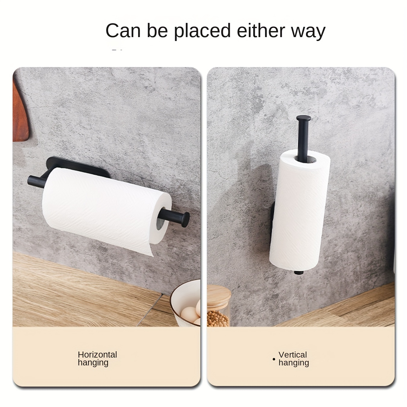 

Easy-install Kitchen Paper Towel Holder - No-drill, Wall-mounted Iron Rack For Rolls & Cling Film Storage