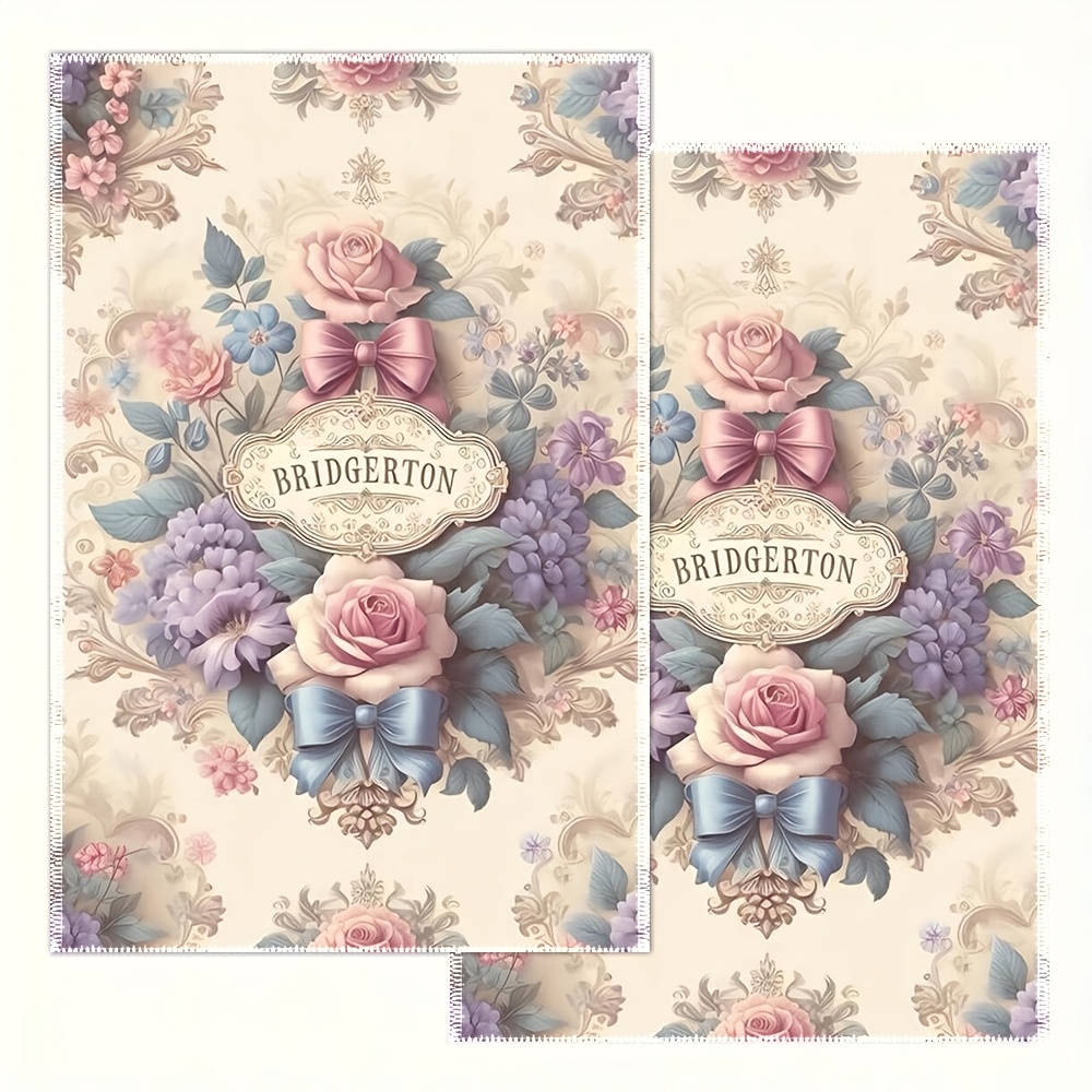 

2pcs -inspired Kitchen Towels - Absorbent & Quick-dry, 16x24 Inch Towels With Elegant , Pastel Roses & Accents, Kitchen & Bathroom