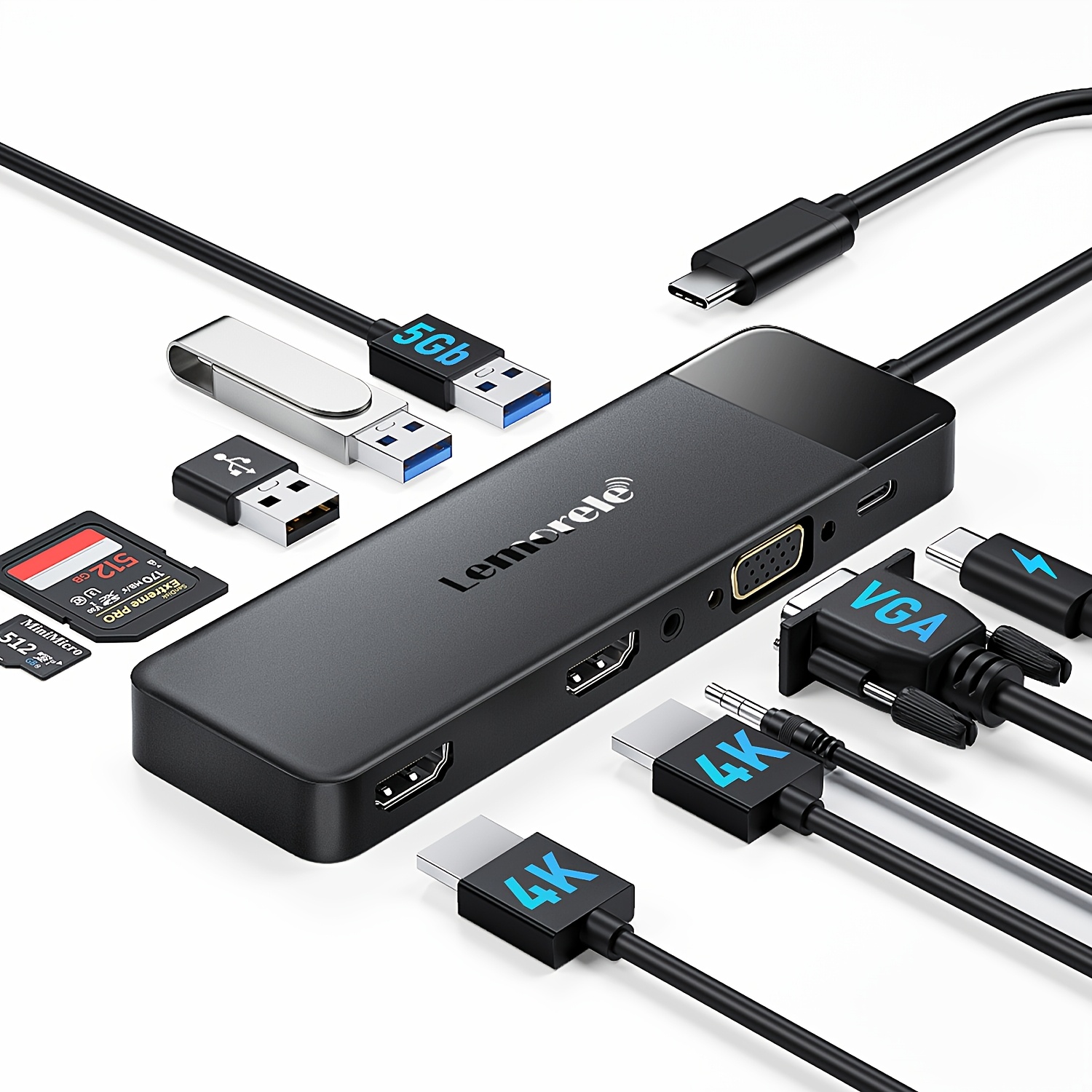 TEMU Estación de acoplamiento Lemorele TC94 USB-C , concentrador tipo C compatible con portátil, PC y múltiples dispositivos multimedia, de vídeo 4K