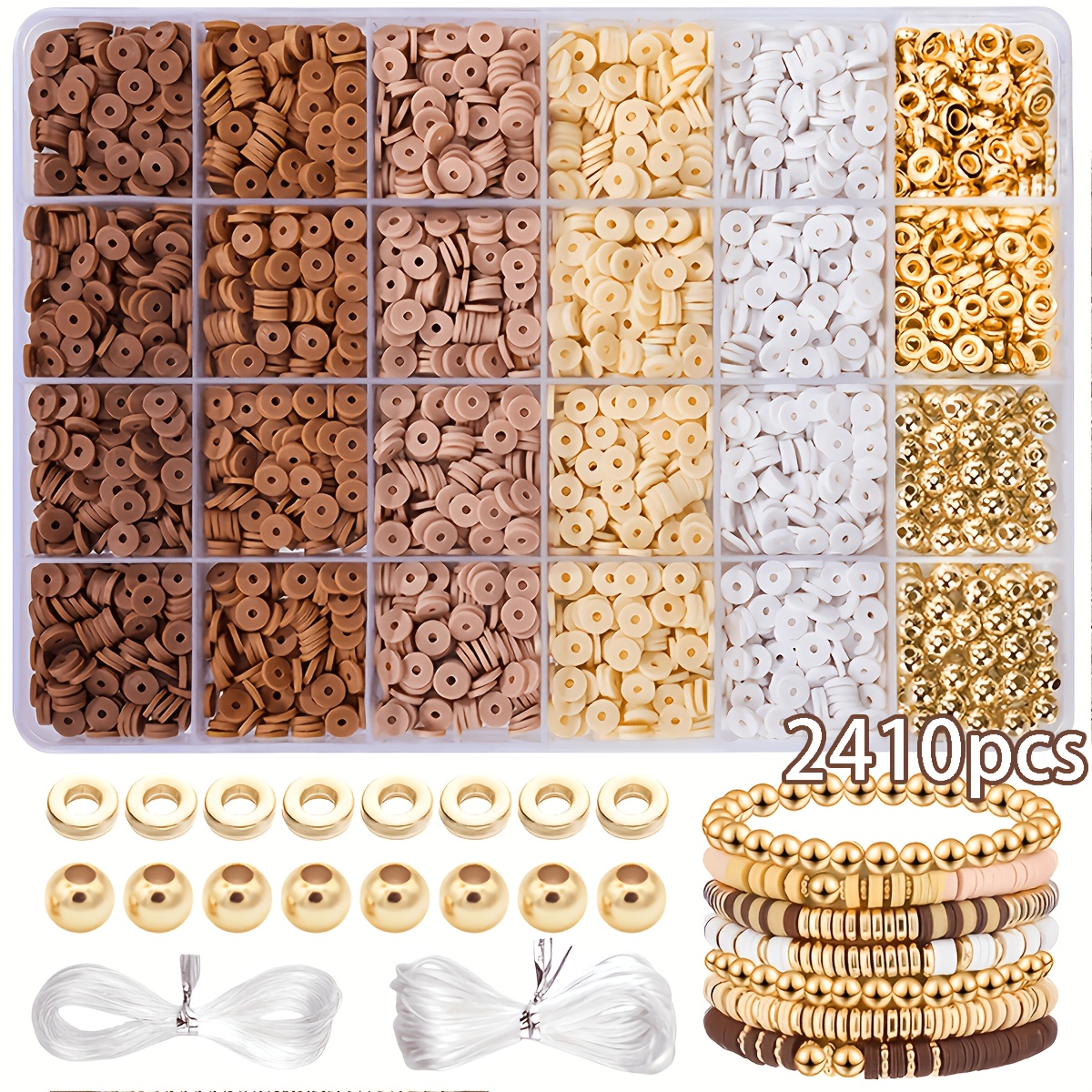 TEMU 2410 (1 Set) / 4820pcs (2 Sets) Kit de Pulsera Espaciadora de Cuentas de Arcilla, Serie a , más de 140 Cuentas Espaciadoras CCB, 2 Cuerdas