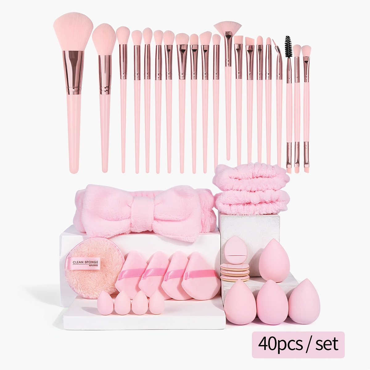 TEMU Maange 20/40pcs Professional Makeup Set, 20 Makeup Brushes, 17 Powder Puff Set, Hair Tie -piece Set, Foundation Brush, Eyeshadow Brush, Eyeliner