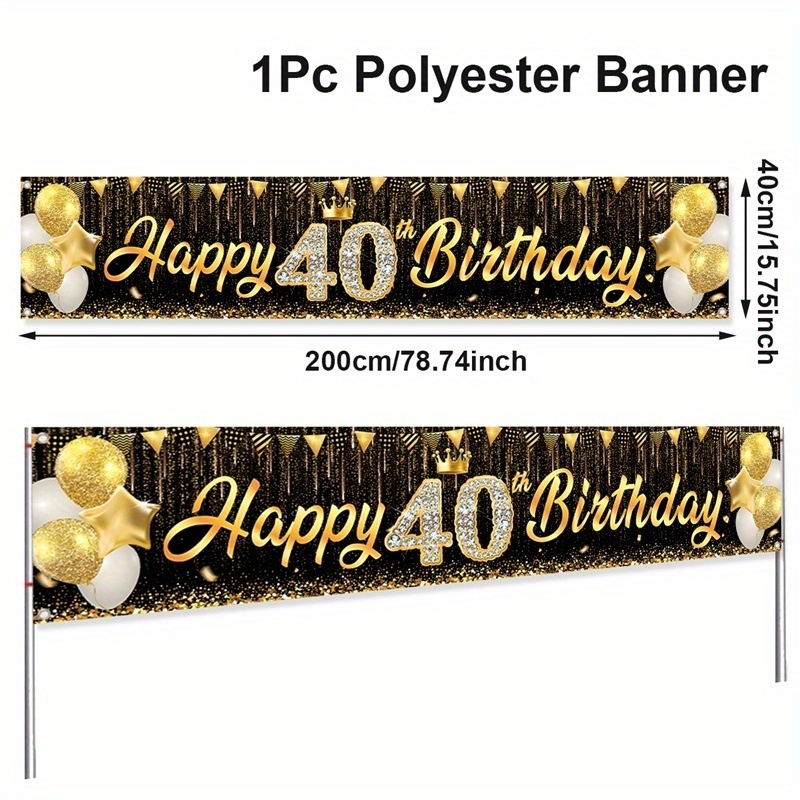 Image of 1pc 40th Birthday Banner Suitable For 40th Party Decorations - Balloon Numbers & Happy 40th Backdrop With Balloon Patterns, /outdoor Decoration For Celebration, Photobooth Props For