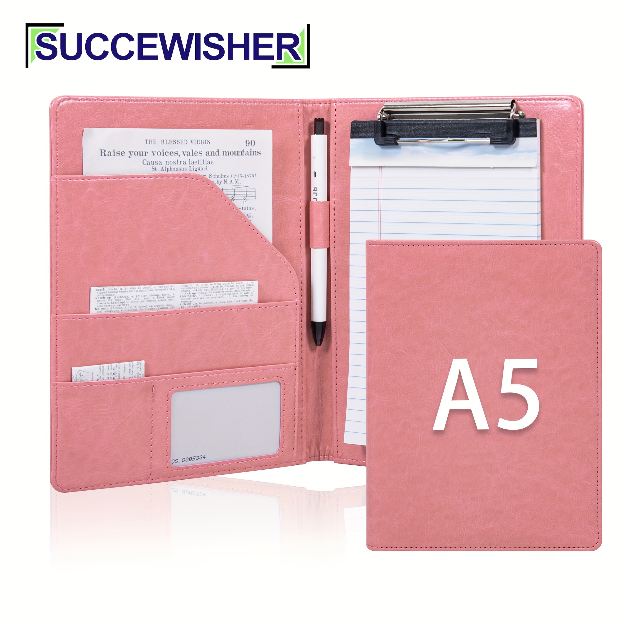 

Elegant Pink A5 Clipboard Padfolio - Professional Business Organizer With A5 Notepad Holder, Card And Pen Slots, Women