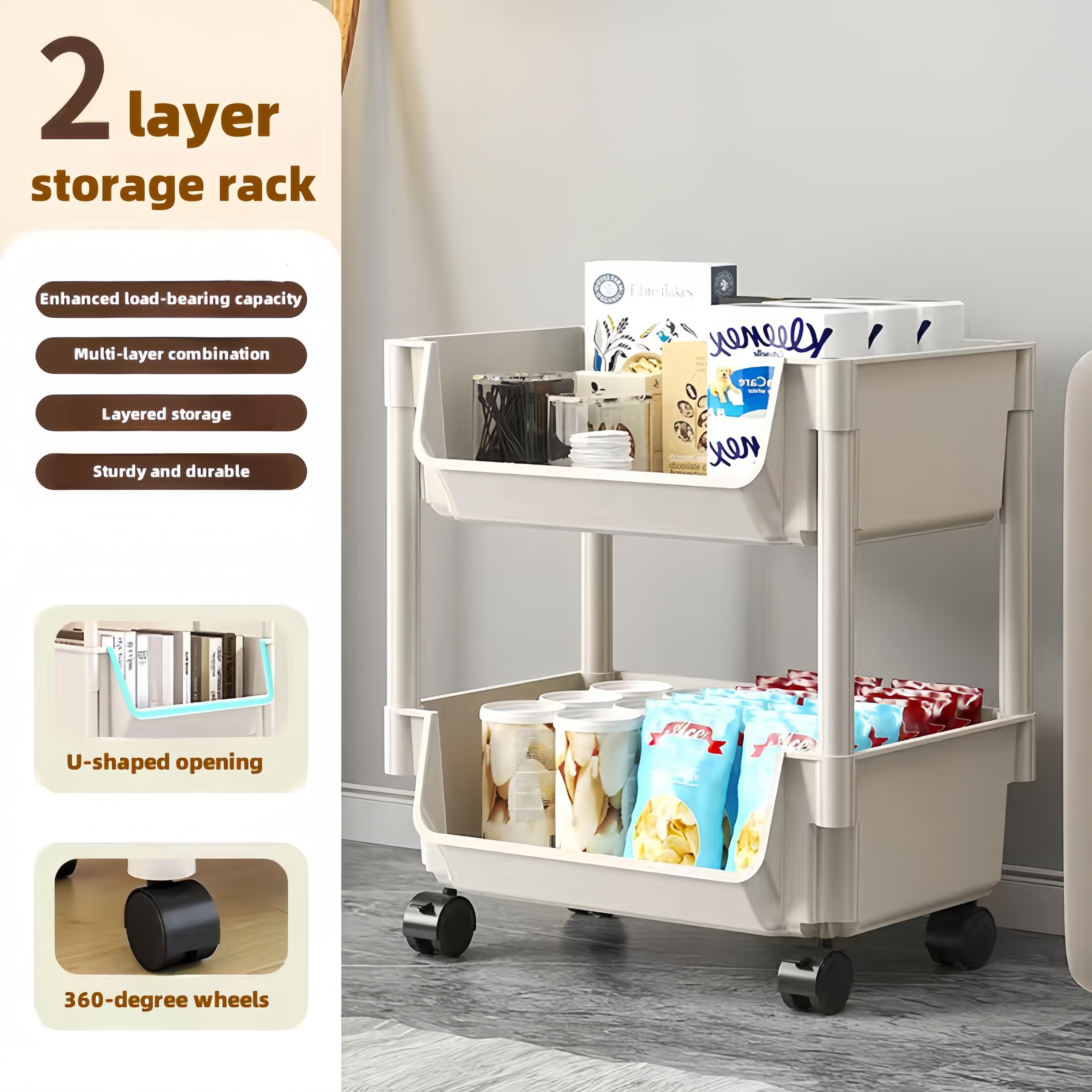 TEMU Multi-tier Spa Storage Cart - Paba-free, Non-electric With Wheels For , Ideal For Living Room, Bedroom & Dorm Organization, Spa Decor