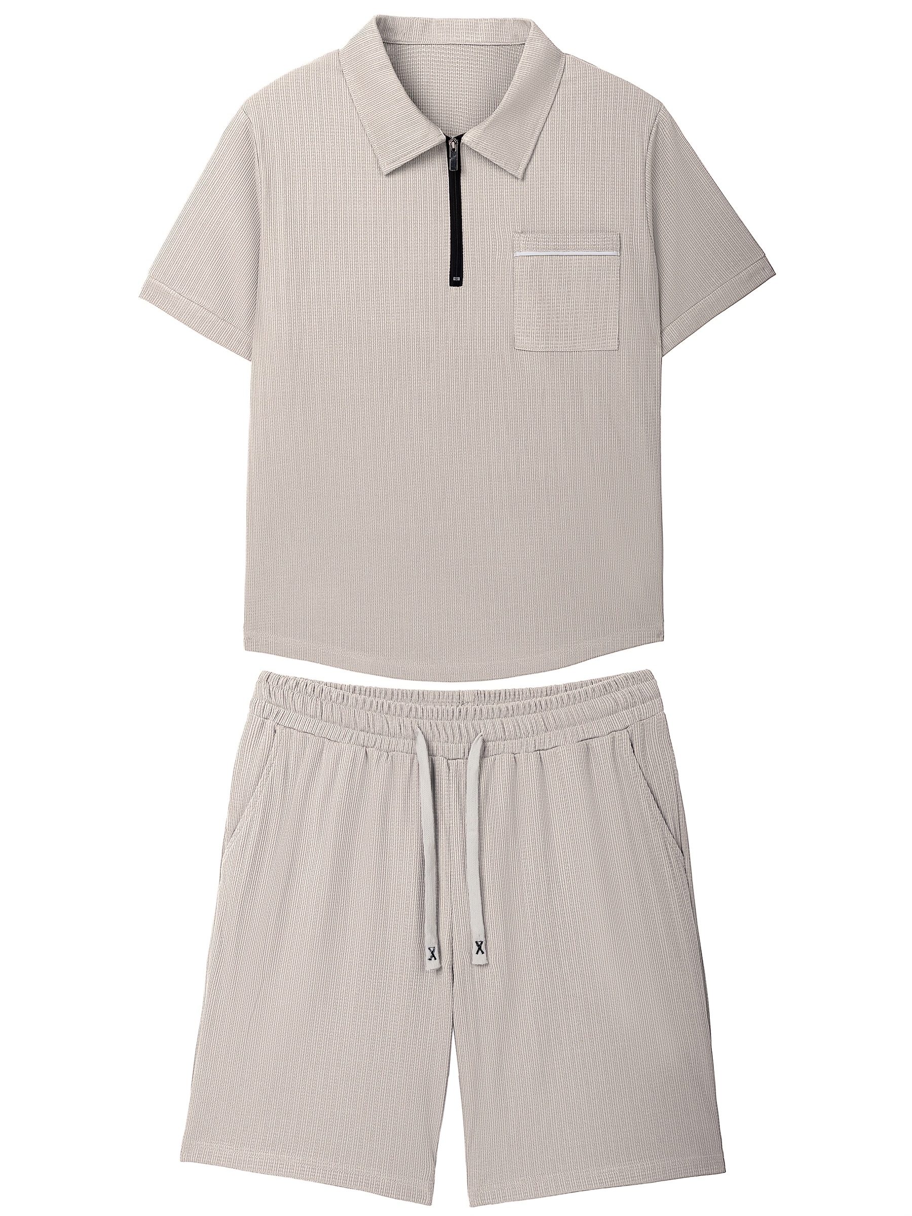 Ensemble polo et short décontracté d'été pour homme avec couleur unie, manches courtes et détail de poche