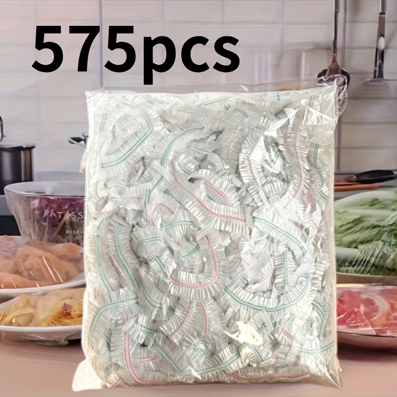 Image of 575pcs Household -keeping Covers And Cookware Lids, Transparent Elastic Plastic Wrap Covers With Elastic That Fit Tightly Kinds Of Bowls. For Sorting Kitchen Ingredients; Colors At Random