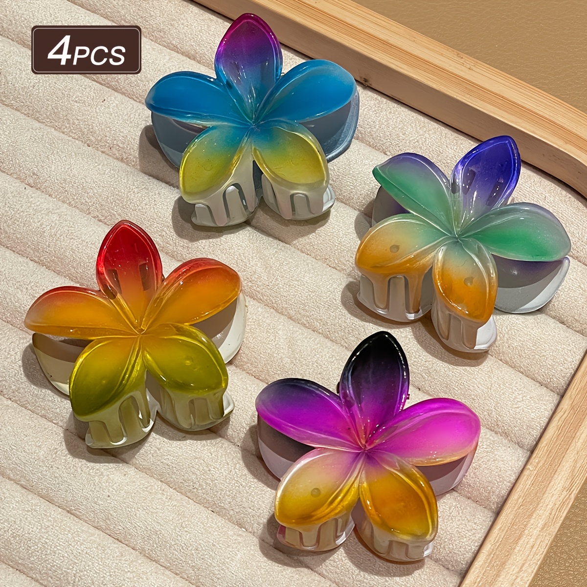 TEMU 4pcs Pinces à Cheveux Dégradées pour Femmes, Épingles à Cheveux Hibiscus en Résine , Pinces de Coiffure Demi-Retournées pour Queue de Cheval,