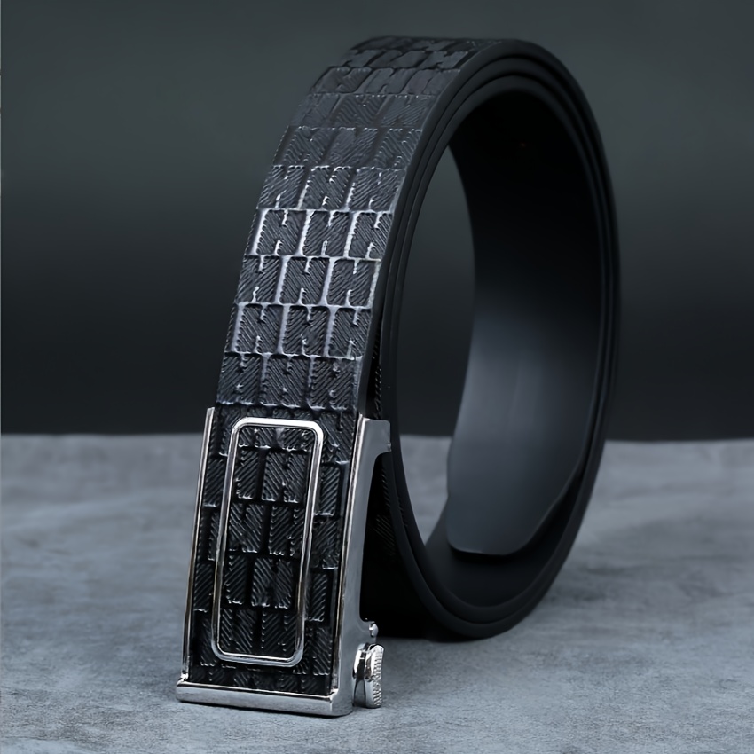 TEMU New Style Top Layer Cowhide Men's Belt, Fashionable Casual Business Embossed Automatic Belt, Suitable For Suits And Casual Shirts, High-end