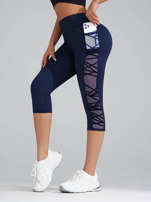 new arrival womens lifting capri pants with mesh and pockets yoga leggings