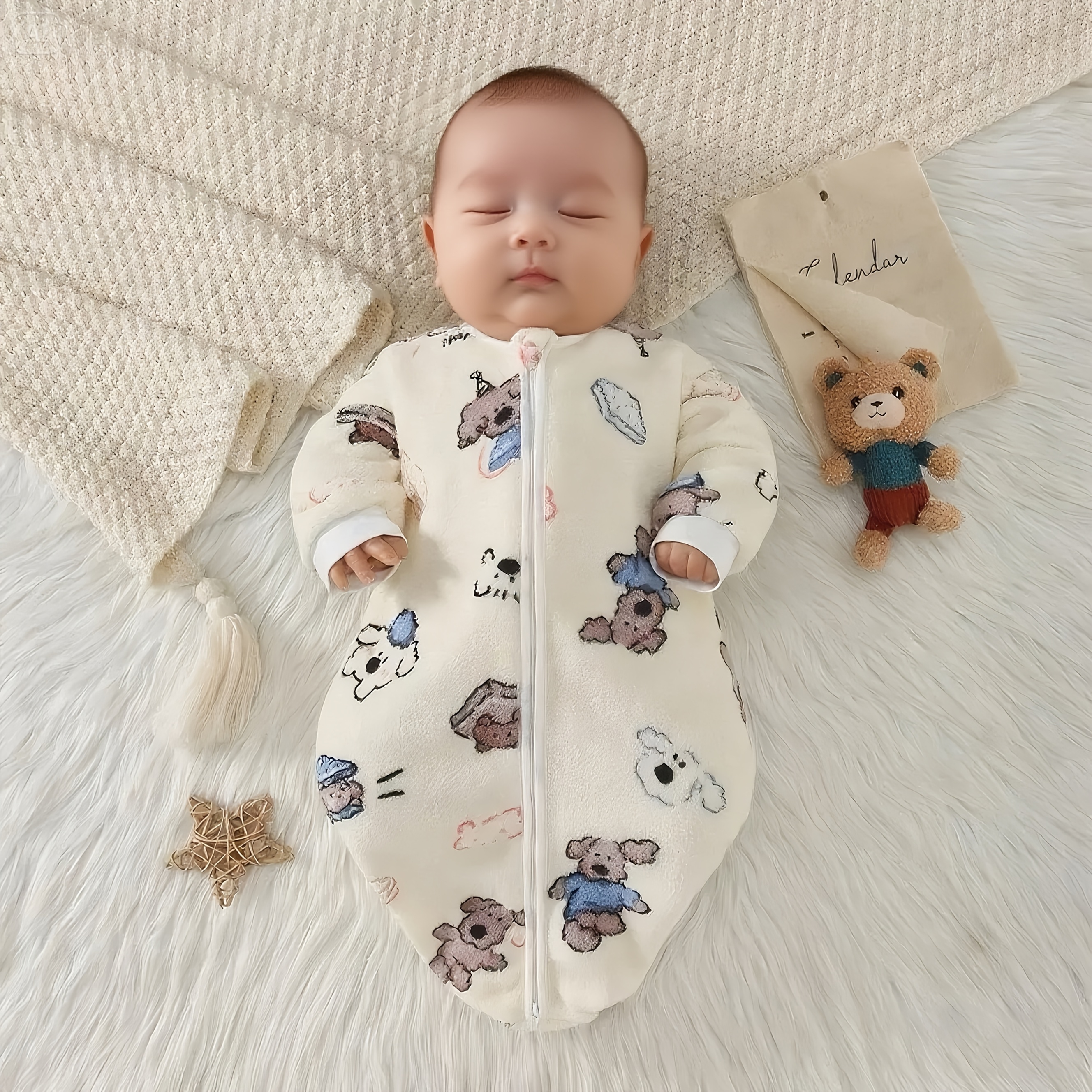 Image of Baptism Gift And Robe Baby Doll Puppy Long Sleeve Plush Double-way Zipper Hidden Zipper Autumn Winter Warm Anti-kick Soft Comfortable