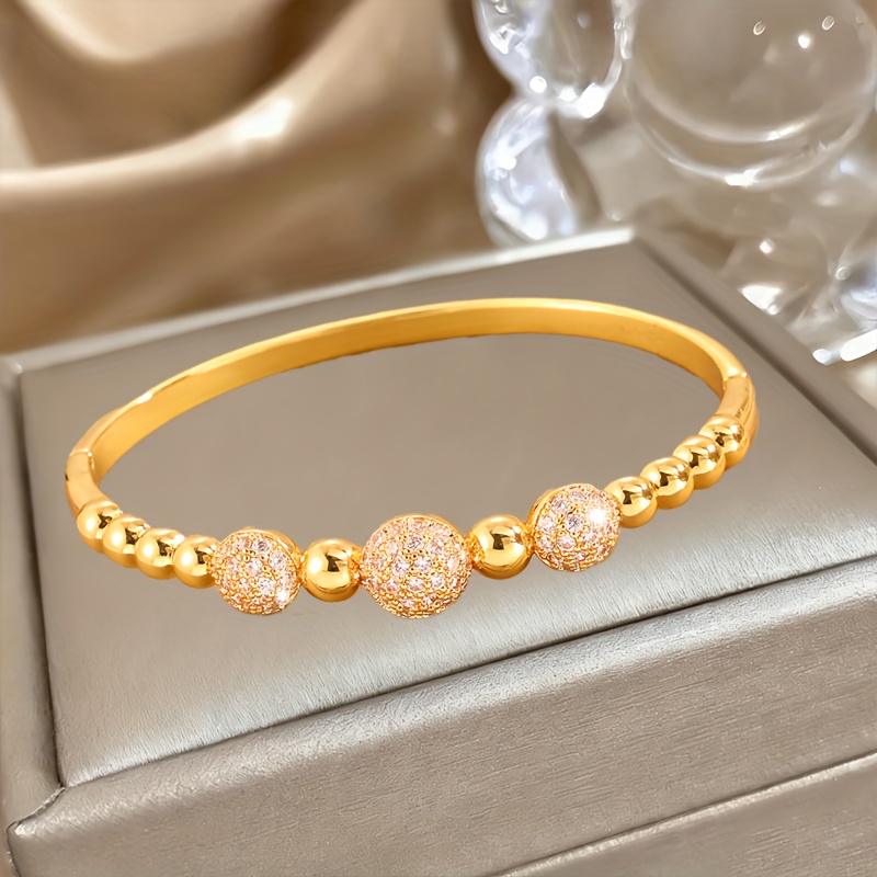 TEMU A Single Piece Of Elegant Copper Round Bead Bracelet, And , With A Metallic Feel, Vintage Bead Design, Style, And
