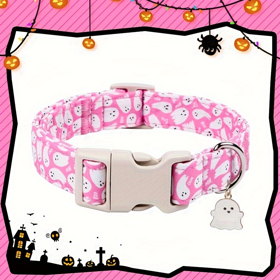 

1pc Pet Collar, Adjustable With Safety , Pink Pattern, Dog Collar With Small Pendant, Suitable For Small To Large Dogs, Indoor & Outdoor Use, Cartoon Polyester Material