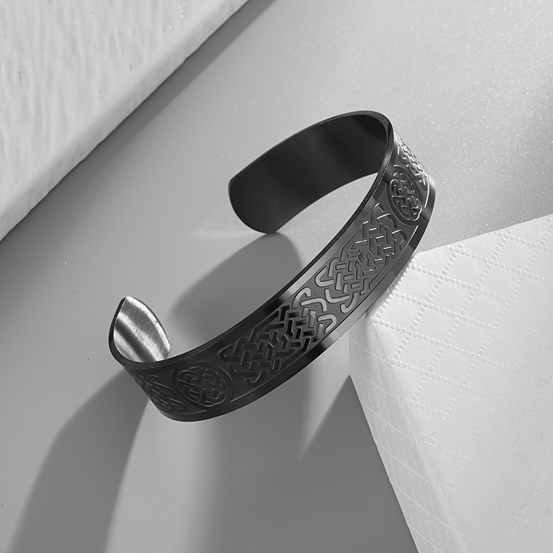 Vintage Celtic Knot Engraved Open Cuff Bracelet, Unisex