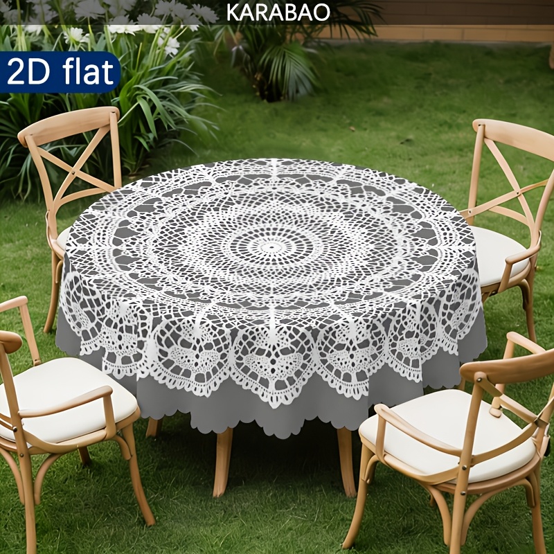 TEMU 1 Exquisite Round Tablecloth Featuring High-end Openwork Lace Design, Vintage Bohemian Floral Pattern, Farmhouse Style, Suitable For Indoor And