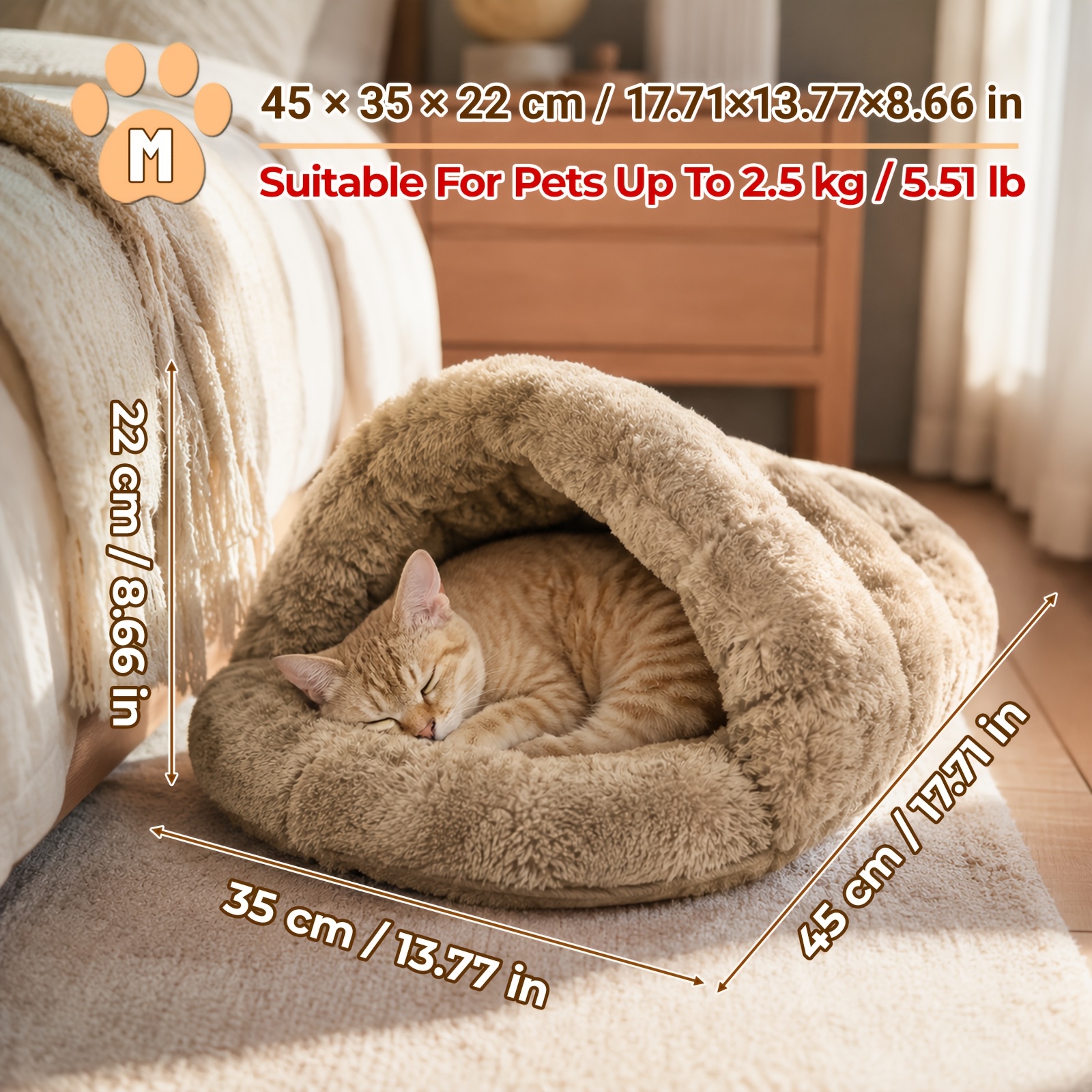 TEMU Plush Round Pet Bed For Cats, Soft Faux Rabbit Fur Donut Bed With Raised Rim, Cozy Warm Sleeping Nest, Comfortable Indoor Pet Cushion For Small