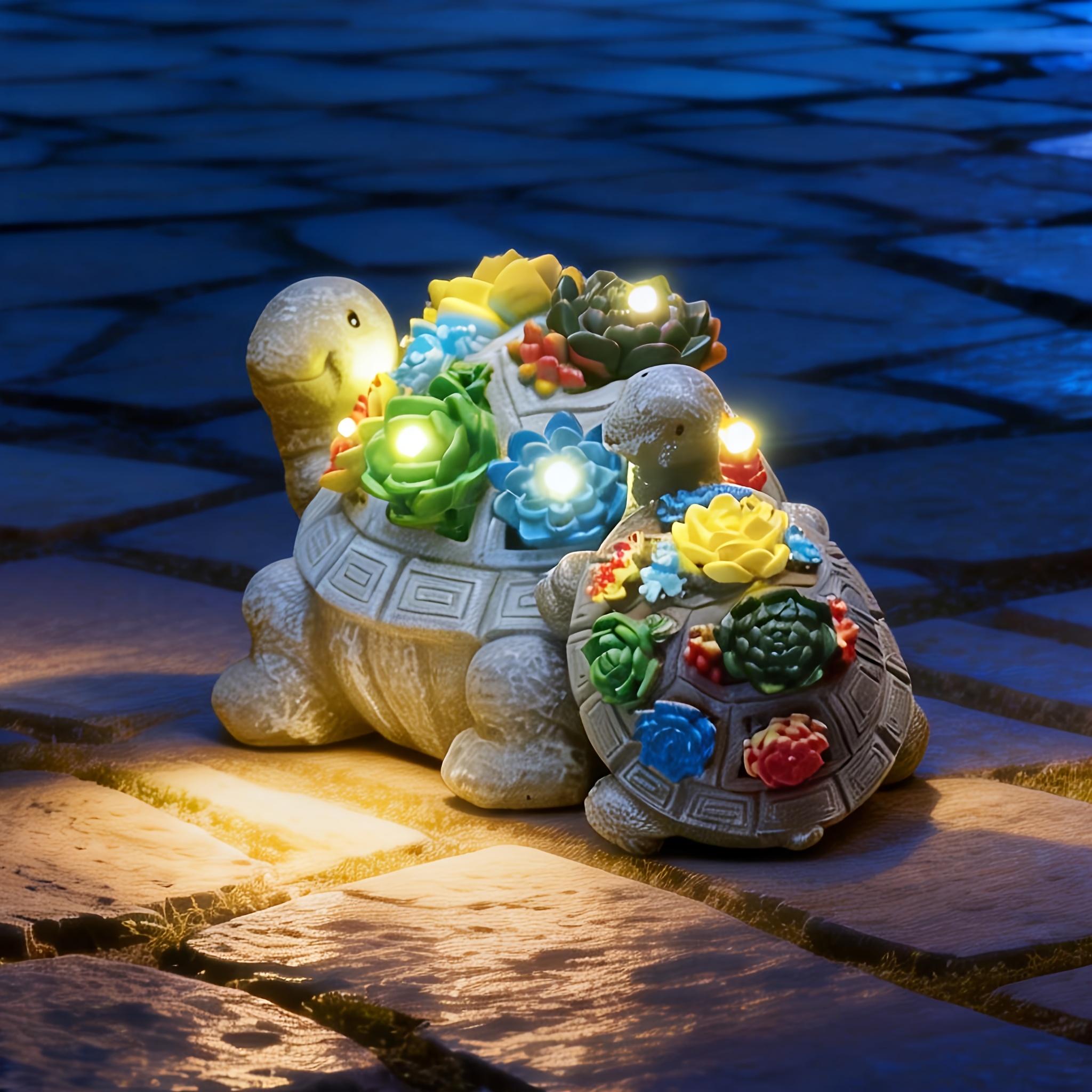 TEMU 1 Large And 1 Small Outdoor Resin Turtle Sculpture, Solar Waterproof Grade Ip44 Sculpture Artwork, A Gift For, Valentine's Day, Easter, Gifts