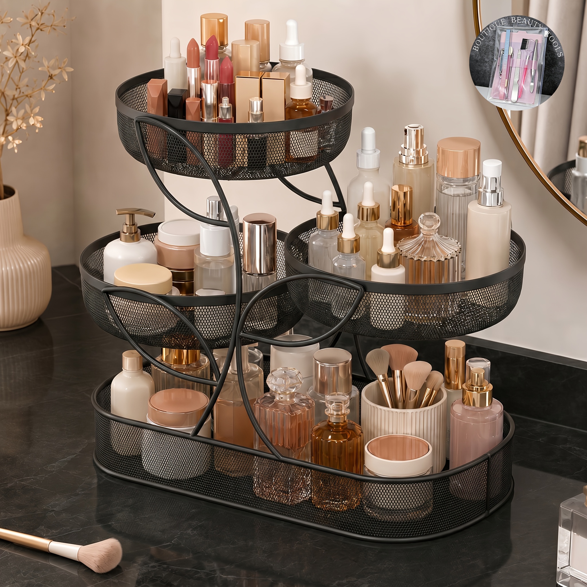 TEMU 1pc Four-layer Makeup Storage Rack, No Installation Large Capacity Metal Storage Shelf, Multifunctional Organizer For Cosmetics, Toiletries,
