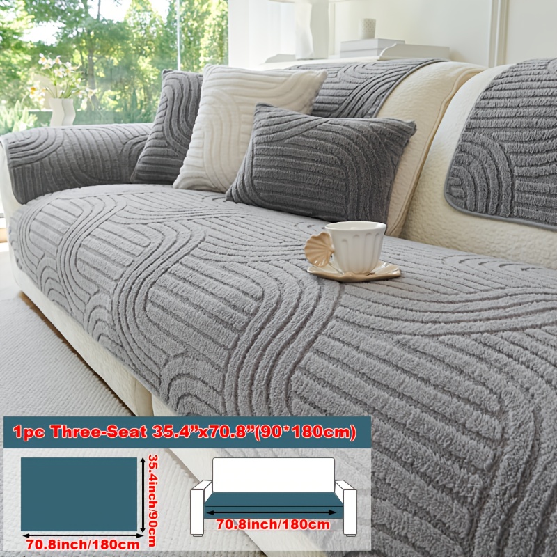 Image of 1pc Striped Solid Color Shu Sofa Cushion Cover, Use For Living Room And Bedroom, Christmas Decoration, Pet-friendly, Non-slip Sofa Slipcover - Winter Melody