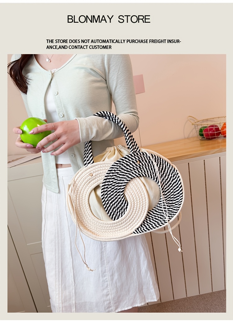 Women's Single-Shoulder Bag, Fashionable Color-Block Woven Bag, Beach Bag, Handbag, Large Capacity, Versatile, Travel, Vacation, Tote Bag, Crossbody Bag, Hand-Carry Bag, Shopping Bag
