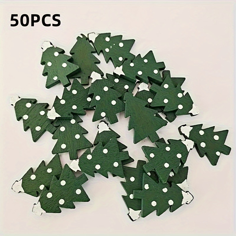 Image of 50pcs Vintage Wooden Christmas Tree Ornaments - Diy Craft Supplies For Holiday Decorations