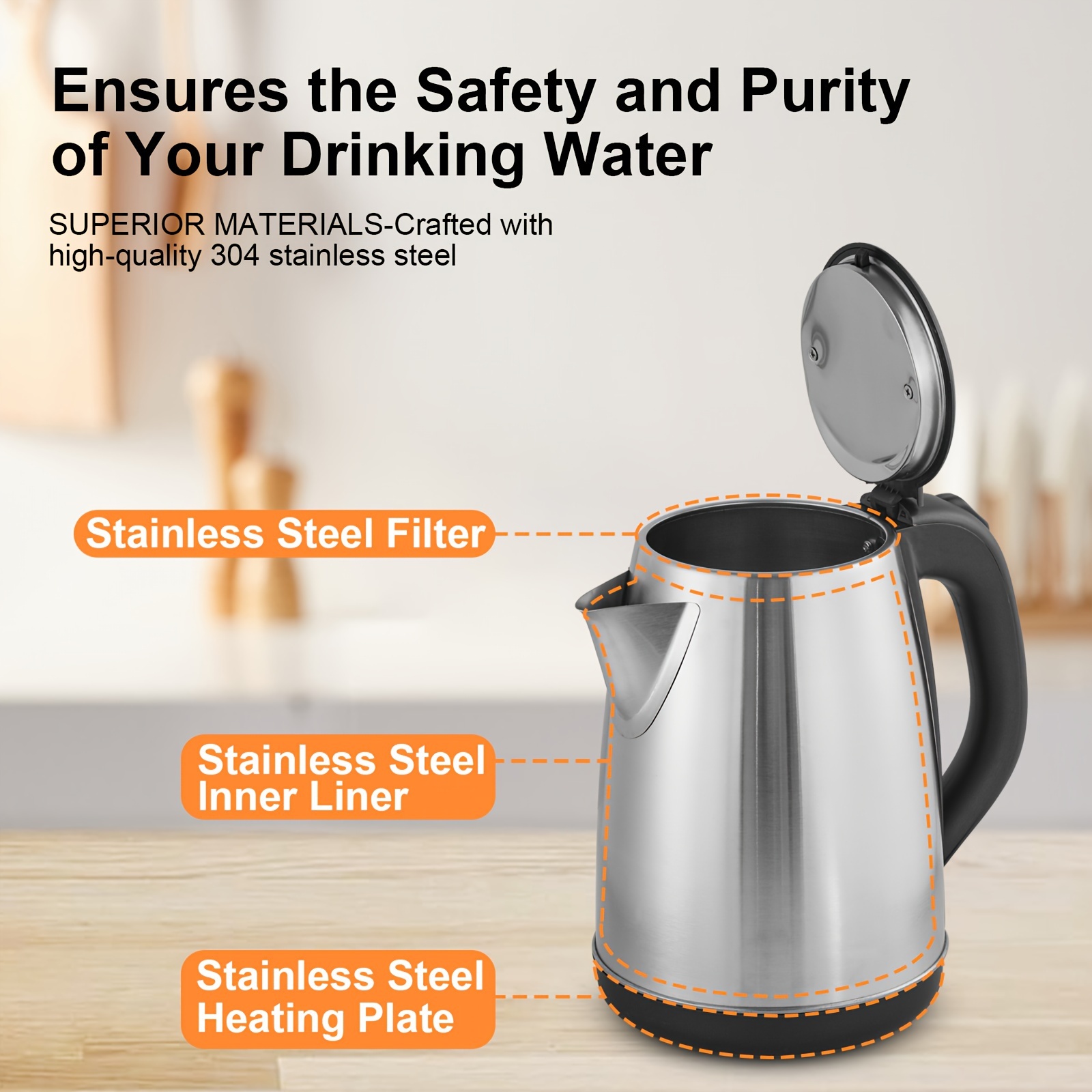  electric kettle 700w hot water kettle teapot boiler tea kettle pot auto shut off boil stainless steel double wall bpa 8l hot water boiler has heating base led indicator instant water heater for coffee tea details 5