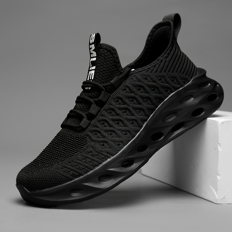 mens lightweight breathable running shoes black low top casual