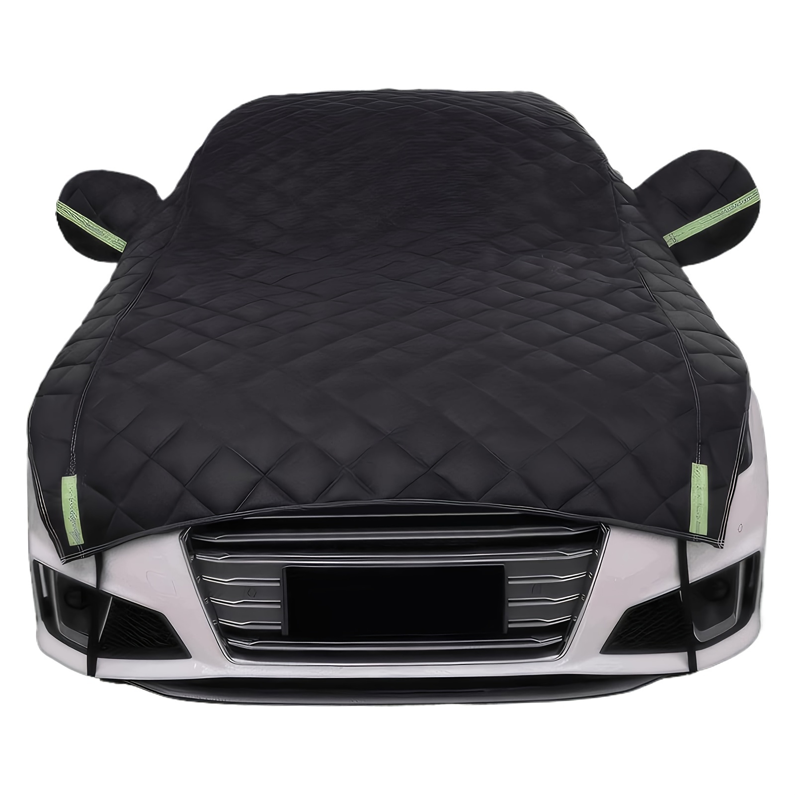 TEMU Luxury Quilted Car Cover - Windshield & Full Body , Thick Plush Material, Black With Green Accents, Fits Most Cars, Sedans, And Suvs, Car Protection Accessories