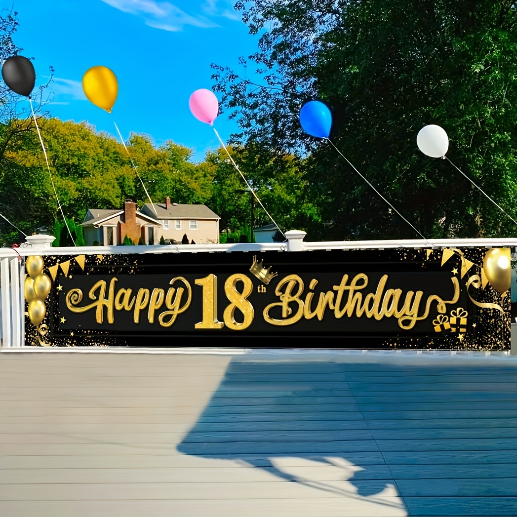 

1pc Large Happy 18th Birthday Decoration Banner, Black And Golden Happy 18th Birthday Banner Sign, 18th Birthday Party Decorations Supplies(19.6x118 Inch)