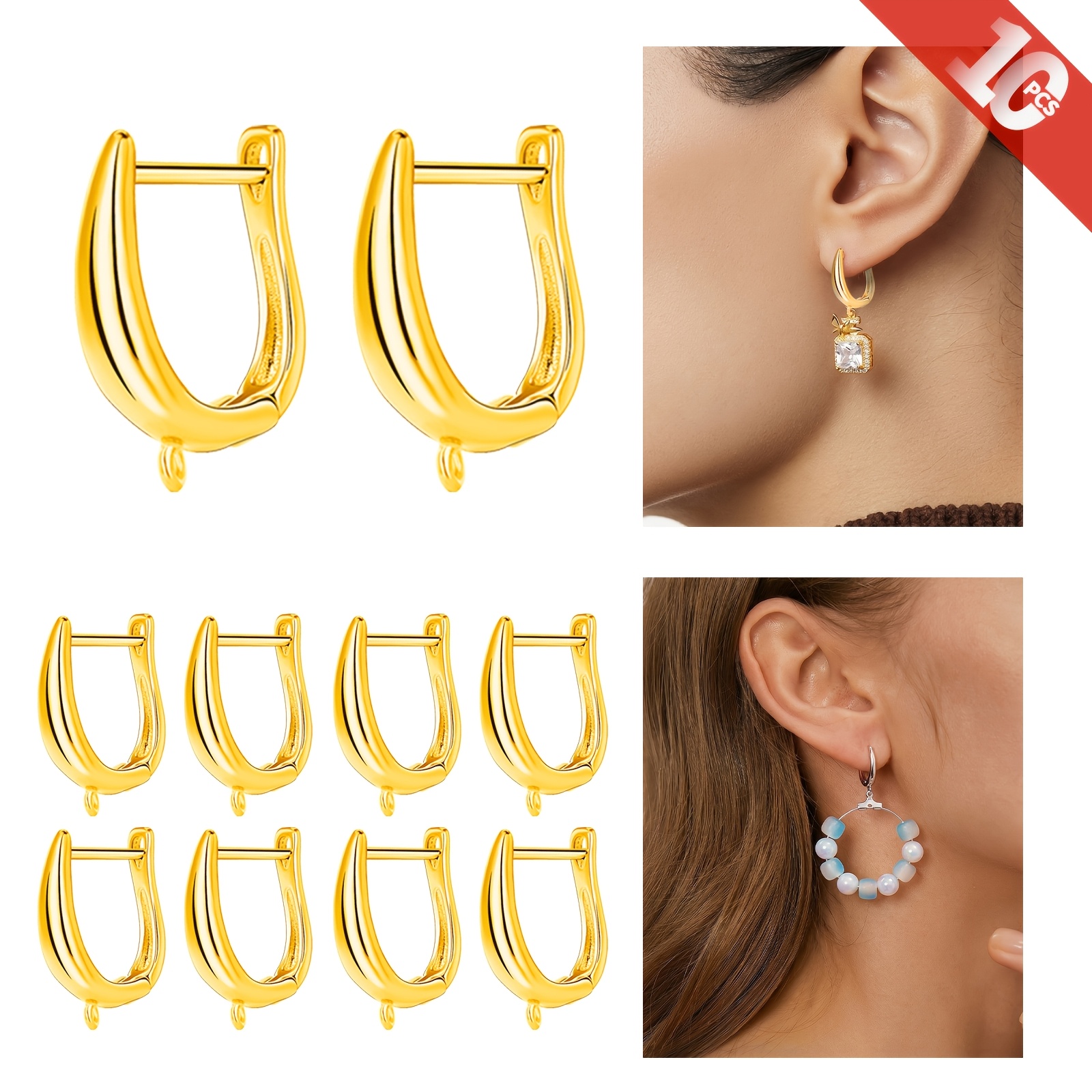 TEMU Lot de 10 crochets de boucles d'oreilles hypoallergéniques en cuivre à fermoir à avec anneau de suspension pour création de boucles d'oreilles