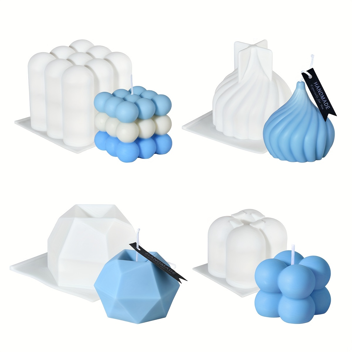 

4-piece Silicone Bubble Cube Mold Set For Candle Making, 3d Bubble Design, Perfect For Soy Wax, Soap & Diy Scented Candles