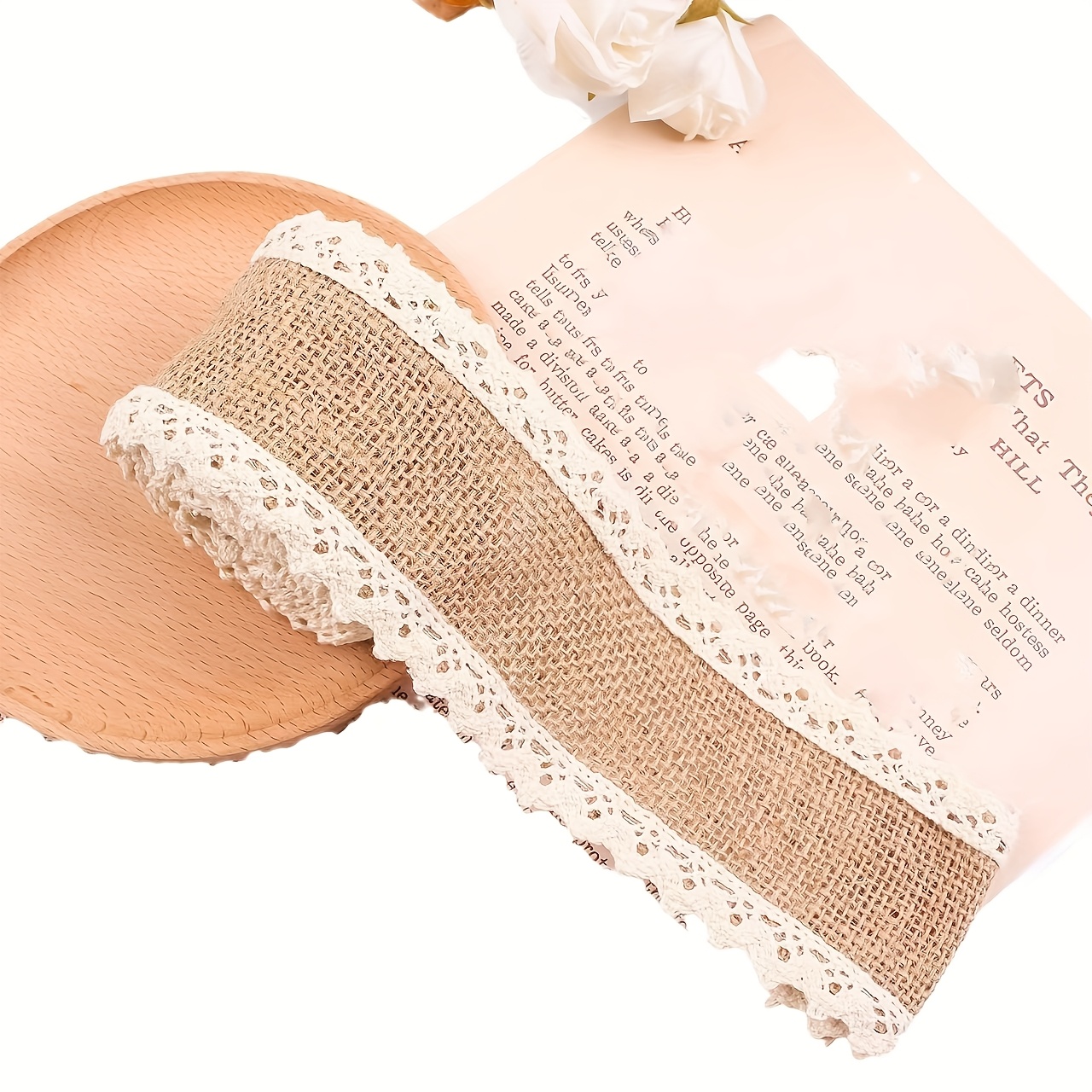 E-shop Eine Rolle Juteband mit Spitze, 200 cm (78,74 Zoll), geeignet für Basteldekorationen, mit gewebtem Jute mit Spitzenverzierungen, ideal zum