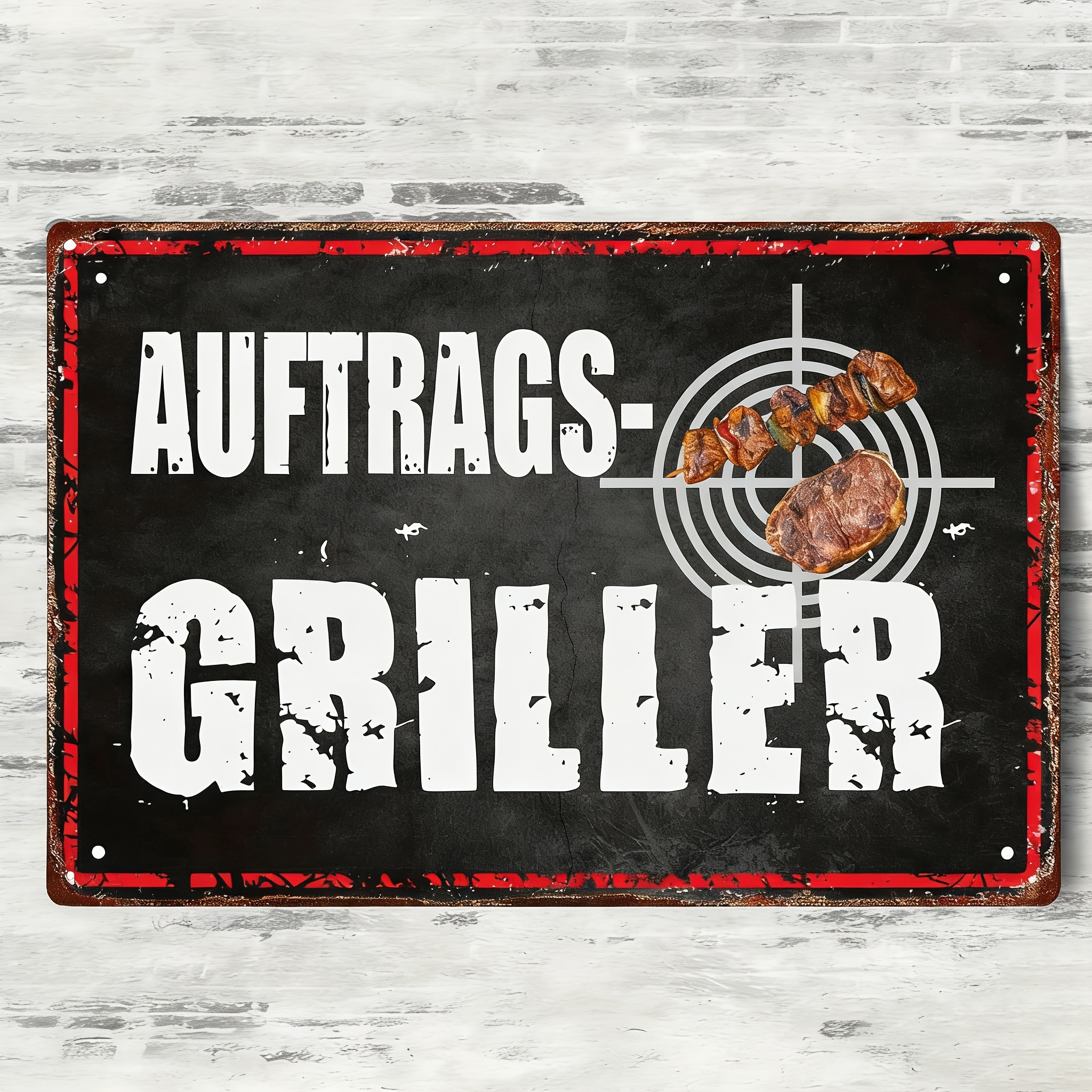 E-shop 2D Flat - Vintage Metallschild "Aufragers-Griller" - 20.32 x 30.48 cm Deutsche Zitat Wanddekoration für Zuhause, Bar oder Club - Robuste