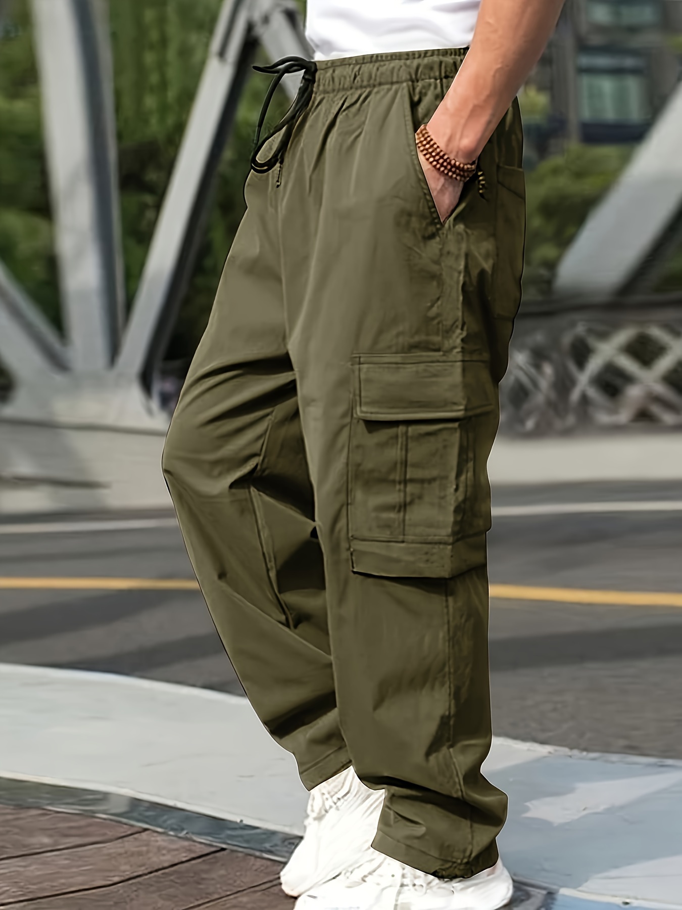 mens loose drawstring casual pants street style baggy work - Temu
