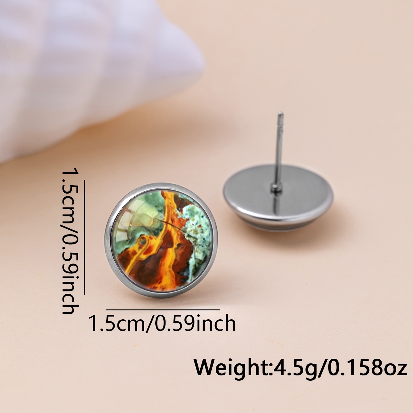 Orange-Green Mineral Texture Pattern Stud Earrings